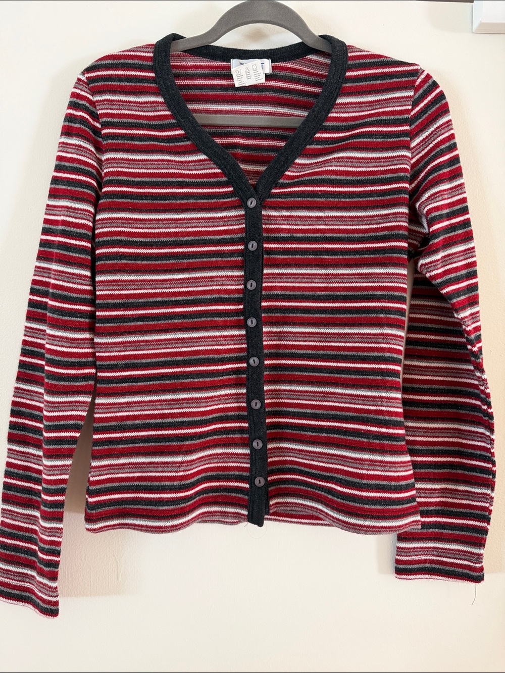Vintage 90s Esprit Striped V-Neck Button Cardigan Indie Knit Made in USA